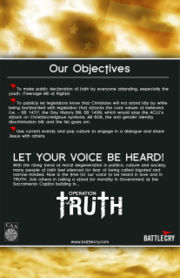 Flyer announcing "Operation Truth" at the California State Capitol, August 6, 2006.